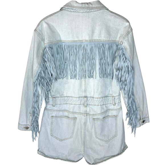 BAEVELY Women’s Western Fringed Light Wash Denim Romper - Picture 4 of 4